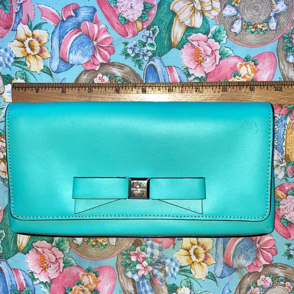 KATE SPADE New York turquoise clutch purse, size in pics, magnet close $79 - Picture 5 of 8